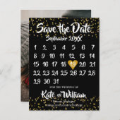 Kalender Save the Date Foto Goud Stof Confetti Aankondigingskaart (Voorkant / Achterkant)
