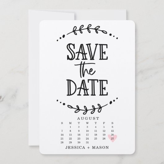 Kalender 'Save The Date' met rustieke getekende kr (Voorkant)