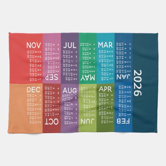 Kalender - Volledig jaar met funky kleurrijke maan Theedoek (Horizontaal)