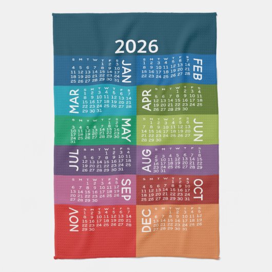 Kalender - Volledig jaar met funky kleurrijke maan Theedoek (Verticaal)