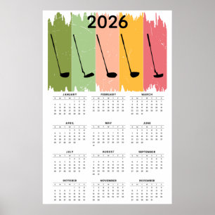 Kalender voor golf 2026 in vetdruk poster