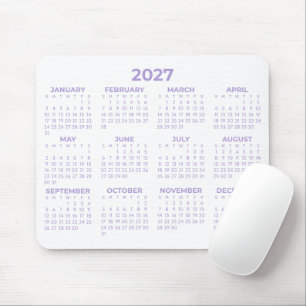 Kalender voor heel 2027 in lavendel paars wit muismat