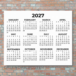 Kalender voor het hele jaar 2027 Minimalistisch Ho Poster