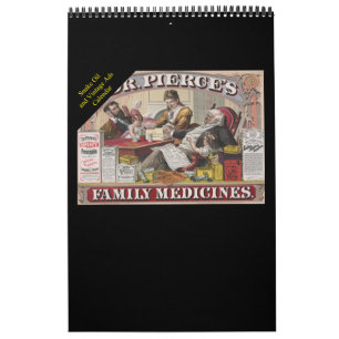 Kalender voor slangenolie en intage-advertenties