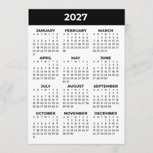 Kalenderkaart 2027 zwart-wit volledige jaaraanzich programma