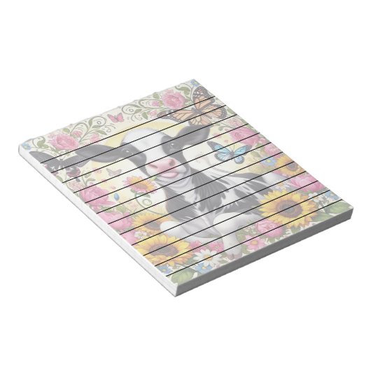 Kalf in een levendige bloementuin en Butterfly Won Notitieblok (Schuin)