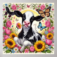 Kalf in een levendige bloementuin en Butterfly Won