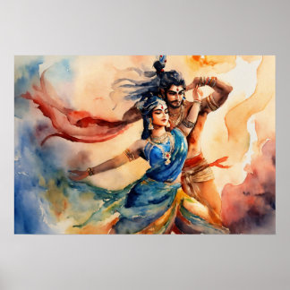 Kali en Shiva Dansende voeten Schilderen Poster