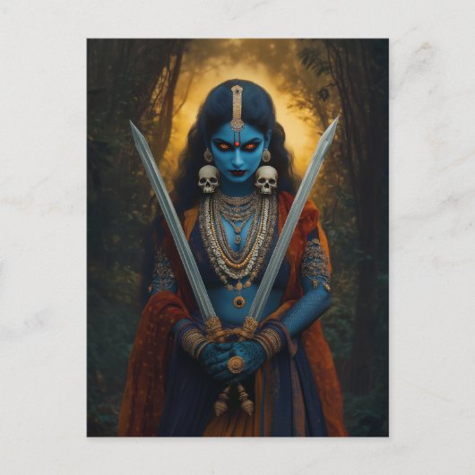 Kali Hindoe Godin Portretschildering Donkere Fanta Briefkaart (Voorkant)