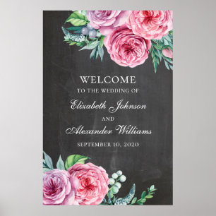 Kalkbordpapier met welkom teken. Boho floral bruil Poster