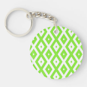 Kalkgroen en wit diamantpatroon sleutelhanger