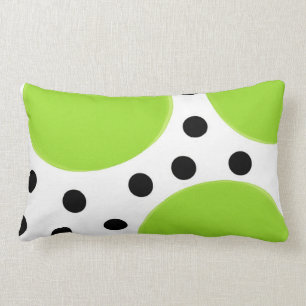 kalkgroen met zwarte poka-stippen kussen