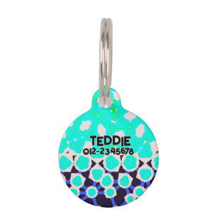 Kalkgroen turquoise abstract patroon huisdierpenning