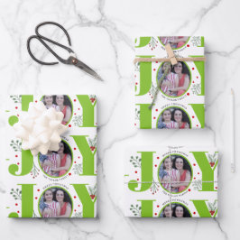 Kalkgroene joe en kerstfeestfoto's voor bessen inpakpapier vel