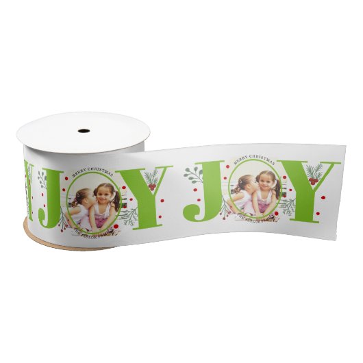 Kalkgroene Joy met kerstfoto met bessen Lint (Spoel)