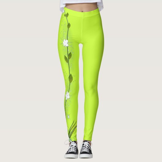 Kalkgroene Leggings met ventilator op één been (Voorkant)