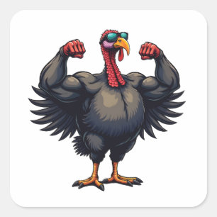 Kalkoen Bodybuilding Thanksgiving Day Sportschool  Vierkante Sticker