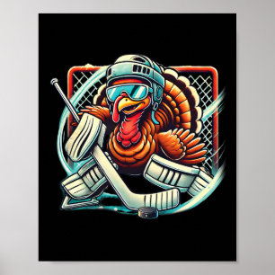 Kalkoen die ijshockey speelt doelman thanksgiving poster