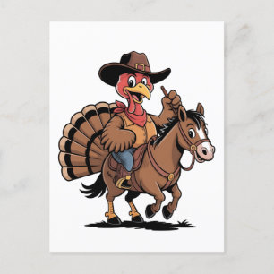 Kalkoen die op een paard rijdt Cowboy Kalkoen than Feestdagenkaart