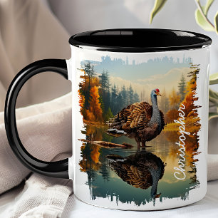 Kalkoen door herfstmeerreflectie mok