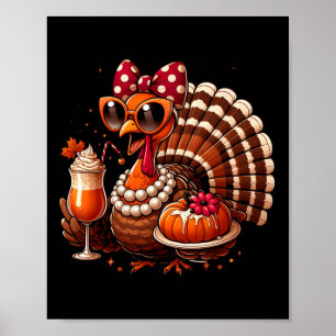 Kalkoen drinkt koffie boog Thanksgiving Dames Tur Poster