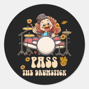 kalkoen drummer Thanksgiving drum pass de Ronde Sticker