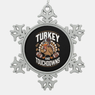 Kalkoen en touchdowns Thanksgiving voetbal Tin Sneeuwvlok Ornament