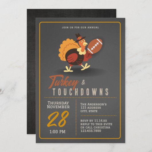 Kalkoen en Touchdowns Turkey Bowl Uitnodiging (Voorkant / Achterkant)