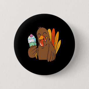 Kalkoen Eten Ice Cream Thanksgiving Dag Funny Fal Ronde Button 5,7 Cm