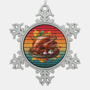 Kalkoen gelukkig thanksgiving day herfstseizoen he tin sneeuwvlok ornament