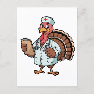 Kalkoen op een verpleegster Thanksgiving Feestdagenkaart