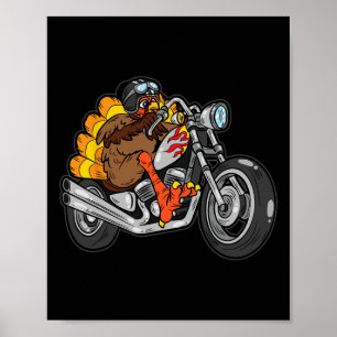 Kalkoen Rijden Motorfiets Thanksgiving Dag Cool Fa Poster
