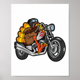 Kalkoen Rijden Motorfiets Thanksgiving Dag Cool Fa Poster