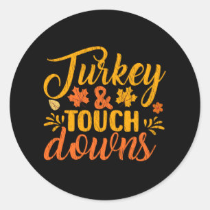 Kalkoen Touch Downs Thanksgiving Familie Football Ronde Sticker