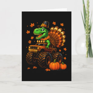 Kalkoen Trex Monster Truck Dinosaur Herfst Thanksg Kaart