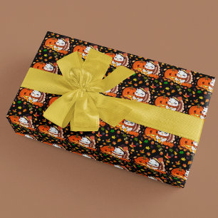 Kalkoenbaby en pompoen vieren Thanksgiving Cadeaupapier