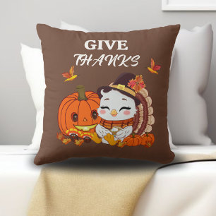 Kalkoenbaby en pompoen vieren Thanksgiving Kussen
