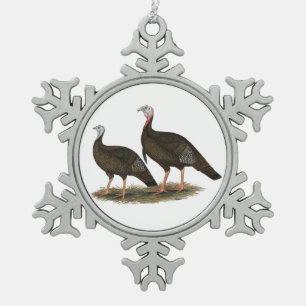 Kalkoenen Oostelijk Wilde Paar Tin Sneeuwvlok Ornament