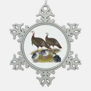 Kalkoenen oostelijke wilde familie tin sneeuwvlok ornament