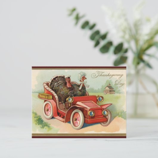 kalkoenen rijden in een auto Thanksgiving Briefkaart (Staand voorkant)