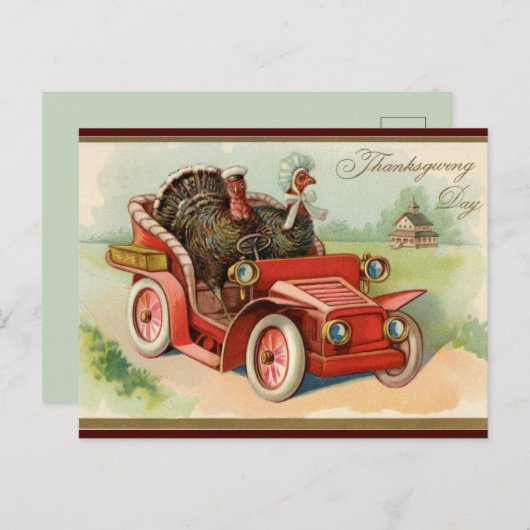 kalkoenen rijden in een auto Thanksgiving Briefkaart (Voorkant / Achterkant)