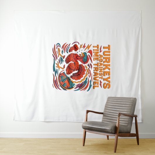 Kalkoenen tegen tijdreizen - Grappige retro Turkij Wandkleed (In Situ (horizontaal))