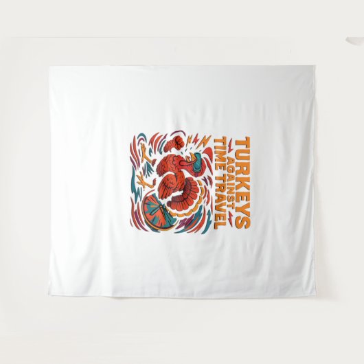 Kalkoenen tegen tijdreizen - Grappige retro Turkij Wandkleed (Voorkant (horizontaal))