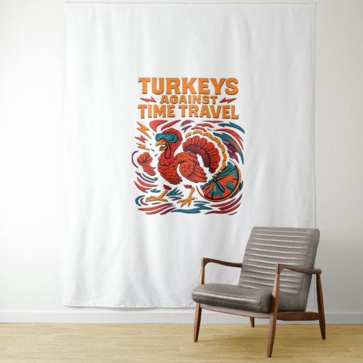Kalkoenen tegen tijdreizen - Grappige retro Turkij Wandkleed (In situ)