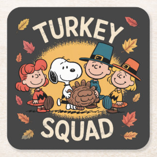 Kalkoenenbende Funny Cartoon Vrienden Thanksgiving Vierkante Kartonnen Onderzetter