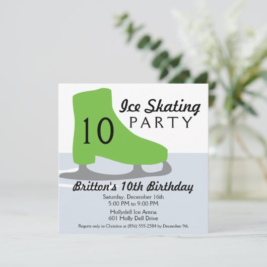Kalksteen Groen Schaats Datum Ice Skating Birthday Kaart (Staand voorkant)