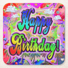 Kalkzicht Verjaardags Papier Coaster Vierkante Kartonnen Onderzetter