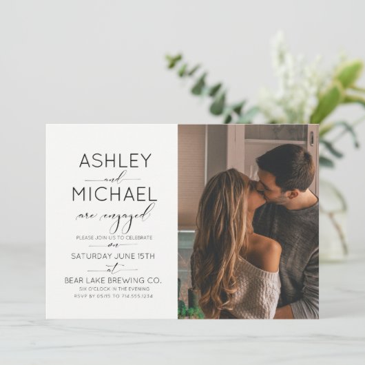 Kalligrafie 2 Foto QR Code Engagement Party Kaart (Staand voorkant)