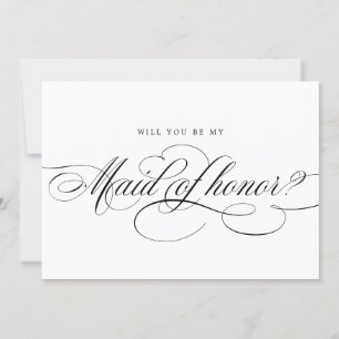 Kalligrafie Black Will You Be My Maid of Honor Kaart