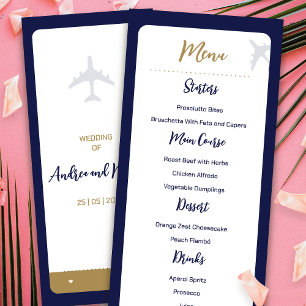Kalligrafie Blauw Boarding Pass Bruiloft Menu